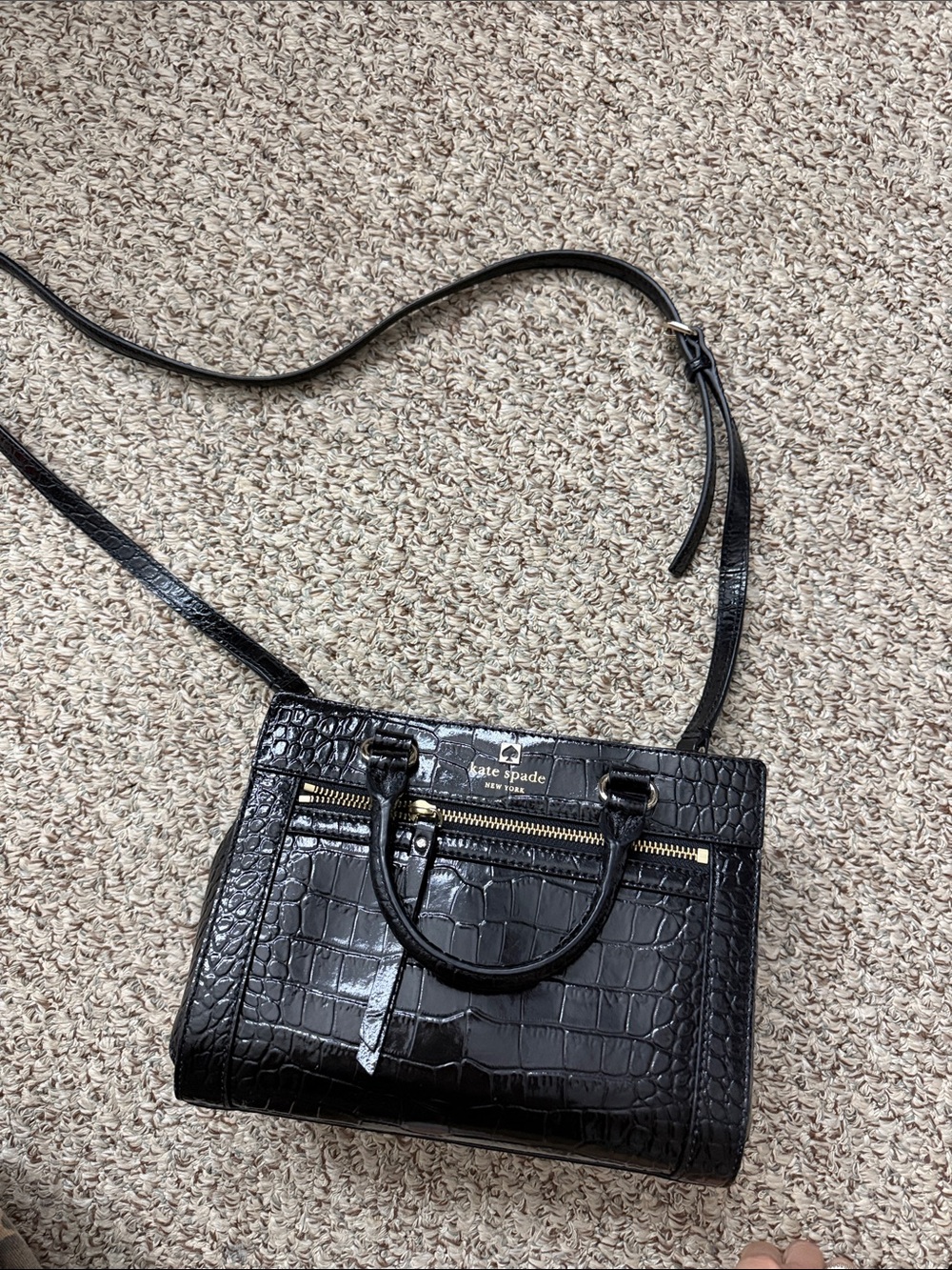 kate spade Black Croc-Embossed Crossbody Satchel